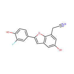 N#CCc1cc(O)cc2cc(-c3ccc(O)c(F)c3)oc12 ZINC000028391660