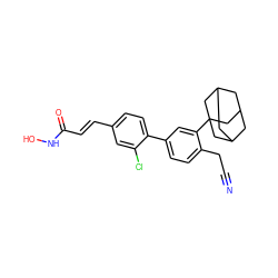 N#CCc1ccc(-c2ccc(/C=C/C(=O)NO)cc2Cl)cc1C12CC3CC(CC(C3)C1)C2 ZINC000169310439