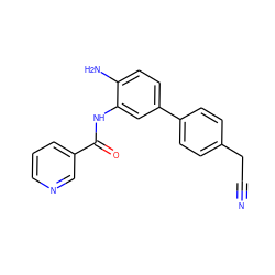 N#CCc1ccc(-c2ccc(N)c(NC(=O)c3cccnc3)c2)cc1 ZINC000029127093