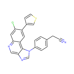 N#CCc1ccc(-n2cnc3cnc4cc(Cl)c(-c5ccsc5)cc4c32)cc1 ZINC000136813567