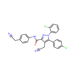 N#CCc1ccc(NC(=O)c2nn(-c3ccccc3Cl)c(-c3ccc(Cl)cc3)c2CC#N)cc1 ZINC000045336202