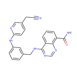 N#CCc1ccc(Nc2cccc(CNc3ncnc4c(C(N)=O)cccc34)c2)nc1 ZINC000114347026