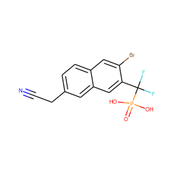 N#CCc1ccc2cc(Br)c(C(F)(F)P(=O)(O)O)cc2c1 ZINC000029047624