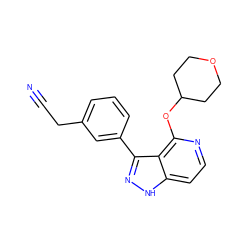 N#CCc1cccc(-c2n[nH]c3ccnc(OC4CCOCC4)c23)c1 ZINC000143188658