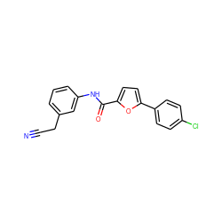 N#CCc1cccc(NC(=O)c2ccc(-c3ccc(Cl)cc3)o2)c1 ZINC000028972779