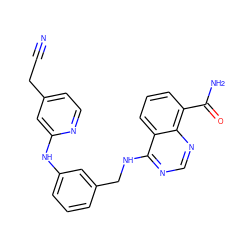 N#CCc1ccnc(Nc2cccc(CNc3ncnc4c(C(N)=O)cccc34)c2)c1 ZINC000114344654