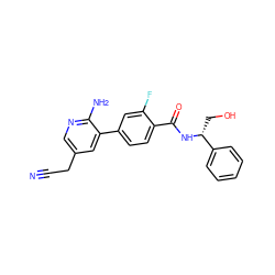 N#CCc1cnc(N)c(-c2ccc(C(=O)N[C@H](CO)c3ccccc3)c(F)c2)c1 ZINC001772629867