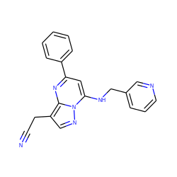 N#CCc1cnn2c(NCc3cccnc3)cc(-c3ccccc3)nc12 ZINC000028958806