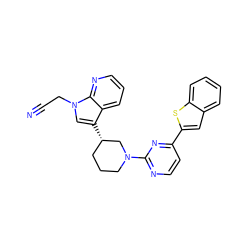 N#CCn1cc([C@H]2CCCN(c3nccc(-c4cc5ccccc5s4)n3)C2)c2cccnc21 ZINC000071329282