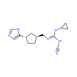 N#CN/C(=N/C[C@H]1CC[C@H](c2cnc[nH]2)C1)NC1CC1 ZINC000653864098