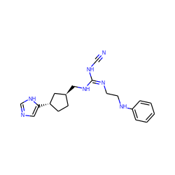 N#CN/C(=N/CCNc1ccccc1)NC[C@H]1CC[C@H](c2cnc[nH]2)C1 ZINC000653916384