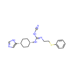 N#CN/C(=N/CCSc1ccccc1)N[C@H]1CC[C@@H](c2cnc[nH]2)CC1 ZINC000653859705