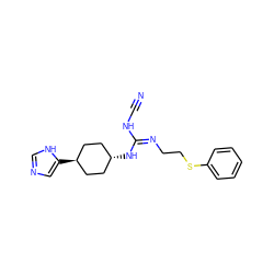 N#CN/C(=N/CCSc1ccccc1)N[C@H]1CC[C@H](c2cnc[nH]2)CC1 ZINC000653861881