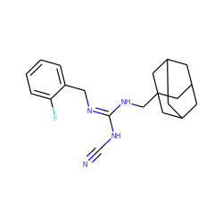 N#CN/C(=N/Cc1ccccc1F)NCC12CC3CC(CC(C3)C1)C2 ZINC001772634526