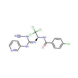 N#CN/C(=N\[C@H](NC(=O)c1ccc(Cl)cc1)C(Cl)(Cl)Cl)Nc1cccnc1 ZINC000013588828