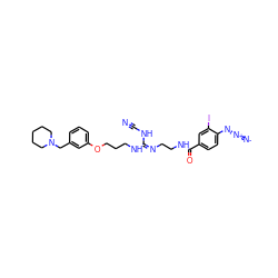 N#CN/C(=N\CCNC(=O)c1ccc(N=[N+]=[N-])c(I)c1)NCCCOc1cccc(CN2CCCCC2)c1 ZINC000026379332