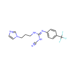 N#CN/C(=N\c1ccc(C(F)(F)F)cc1)NCCCn1ccnc1 ZINC000045244876