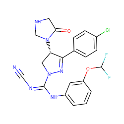 N#CN=C(Nc1cccc(OC(F)F)c1)N1C[C@H](N2CNCC2=O)C(c2ccc(Cl)cc2)=N1 ZINC000653866624