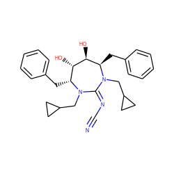 N#CN=C1N(CC2CC2)[C@H](Cc2ccccc2)[C@H](O)[C@@H](O)[C@@H](Cc2ccccc2)N1CC1CC1 ZINC000013779354