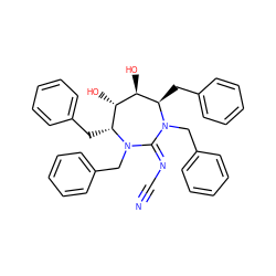 N#CN=C1N(Cc2ccccc2)[C@H](Cc2ccccc2)[C@H](O)[C@@H](O)[C@@H](Cc2ccccc2)N1Cc1ccccc1 ZINC000014943474