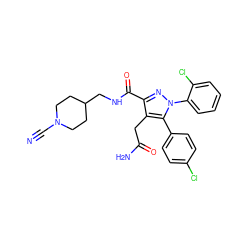 N#CN1CCC(CNC(=O)c2nn(-c3ccccc3Cl)c(-c3ccc(Cl)cc3)c2CC(N)=O)CC1 ZINC000045340062