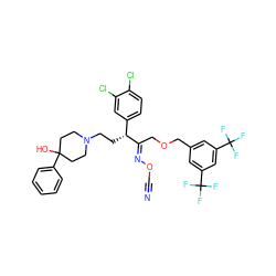 N#CO/N=C(\COCc1cc(C(F)(F)F)cc(C(F)(F)F)c1)[C@H](CCN1CCC(O)(c2ccccc2)CC1)c1ccc(Cl)c(Cl)c1 ZINC000027900221