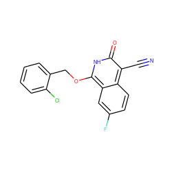 N#Cc1c(=O)[nH]c(OCc2ccccc2Cl)c2cc(F)ccc12 ZINC000073139479