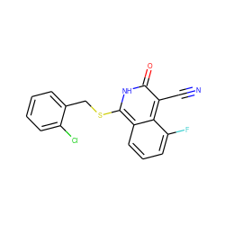 N#Cc1c(=O)[nH]c(SCc2ccccc2Cl)c2cccc(F)c12 ZINC000073160365