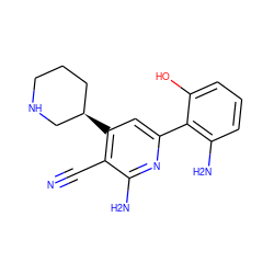 N#Cc1c([C@@H]2CCCNC2)cc(-c2c(N)cccc2O)nc1N ZINC000028359512