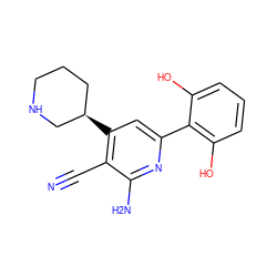 N#Cc1c([C@@H]2CCCNC2)cc(-c2c(O)cccc2O)nc1N ZINC000028359614