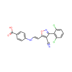 N#Cc1c(-c2c(Cl)cccc2Cl)noc1/C=C/Nc1ccc(C(=O)O)cc1 ZINC000002581970