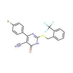 N#Cc1c(-c2ccc(Br)cc2)nc(SCc2ccccc2C(F)(F)F)[nH]c1=O ZINC000103223330