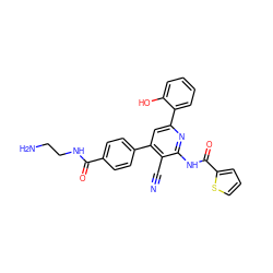 N#Cc1c(-c2ccc(C(=O)NCCN)cc2)cc(-c2ccccc2O)nc1NC(=O)c1cccs1 ZINC000049803039