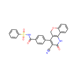 N#Cc1c(-c2ccc(C(=O)NS(=O)(=O)c3ccccc3)cc2)c2c([nH]c1=O)-c1ccccc1OC2 ZINC000299861248