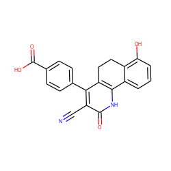 N#Cc1c(-c2ccc(C(=O)O)cc2)c2c([nH]c1=O)-c1cccc(O)c1CC2 ZINC000299869548