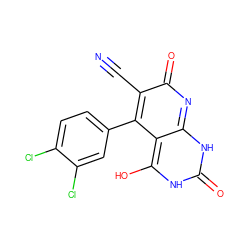 N#Cc1c(-c2ccc(Cl)c(Cl)c2)c2c(O)[nH]c(=O)[nH]c-2nc1=O ZINC000038330480