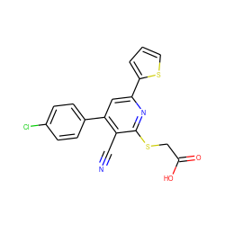 N#Cc1c(-c2ccc(Cl)cc2)cc(-c2cccs2)nc1SCC(=O)O ZINC000002405668