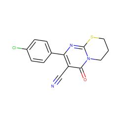 N#Cc1c(-c2ccc(Cl)cc2)nc2n(c1=O)CCCS2 ZINC000000198004