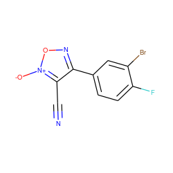 N#Cc1c(-c2ccc(F)c(Br)c2)no[n+]1[O-] ZINC000013831320