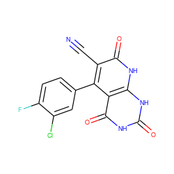 N#Cc1c(-c2ccc(F)c(Cl)c2)c2c(=O)[nH]c(=O)[nH]c2[nH]c1=O ZINC001772590040