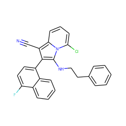 N#Cc1c(-c2ccc(F)c3ccccc23)c(NCCc2ccccc2)n2c(Cl)cccc12 ZINC000036185177