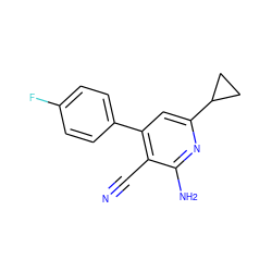 N#Cc1c(-c2ccc(F)cc2)cc(C2CC2)nc1N ZINC000019708474