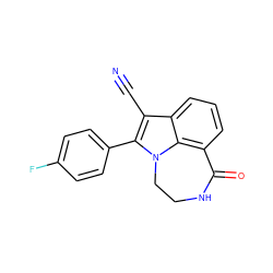 N#Cc1c(-c2ccc(F)cc2)n2c3c(cccc13)C(=O)NCC2 ZINC000003832215