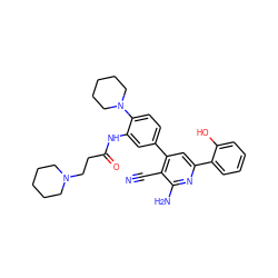 N#Cc1c(-c2ccc(N3CCCCC3)c(NC(=O)CCN3CCCCC3)c2)cc(-c2ccccc2O)nc1N ZINC000013488201