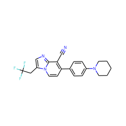 N#Cc1c(-c2ccc(N3CCCCC3)cc2)ccn2c(CC(F)(F)F)cnc12 ZINC000045387732