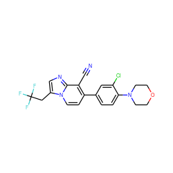 N#Cc1c(-c2ccc(N3CCOCC3)c(Cl)c2)ccn2c(CC(F)(F)F)cnc12 ZINC000095579386