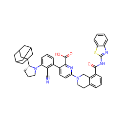 N#Cc1c(-c2ccc(N3CCc4cccc(C(=O)Nc5nc6ccccc6s5)c4C3)nc2C(=O)O)cccc1N1CCC[C@@H]1C12CC3CC(CC(C3)C1)C2 ZINC000223850484