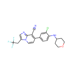 N#Cc1c(-c2ccc(NC3CCOCC3)c(Cl)c2)ccn2c(CC(F)(F)F)cnc12 ZINC000095574718