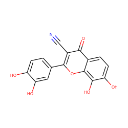 N#Cc1c(-c2ccc(O)c(O)c2)oc2c(O)c(O)ccc2c1=O ZINC000013586388