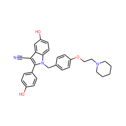 N#Cc1c(-c2ccc(O)cc2)n(Cc2ccc(OCCN3CCCCC3)cc2)c2ccc(O)cc12 ZINC000038456231